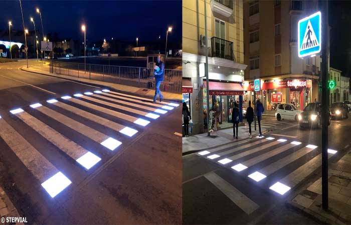 Faixa inteligente de pedestres acende luz LED para avisar aos motoristas