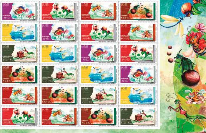 Série de selos postais destaca os insetos benéficos à natureza