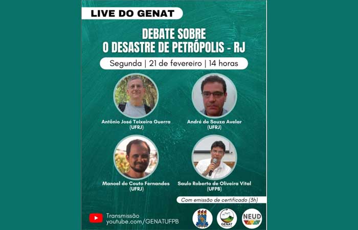 Live com especialistas debate o desastre que ocorre em Petrópolis-RJ na próxima segunda (21)