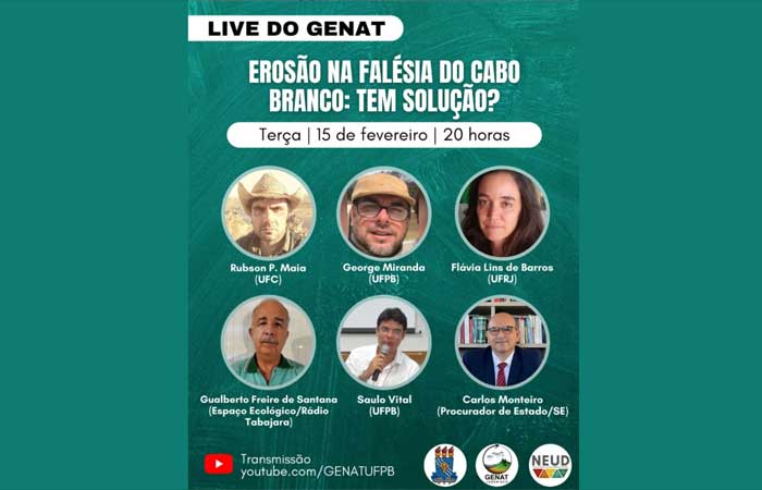 GENAT realiza live para discutir a erosão na falésia do Cabo Branco