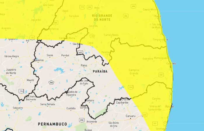 Inmet alerta para chuvas intensas em João Pessoa e em outros 117 municípios da PB