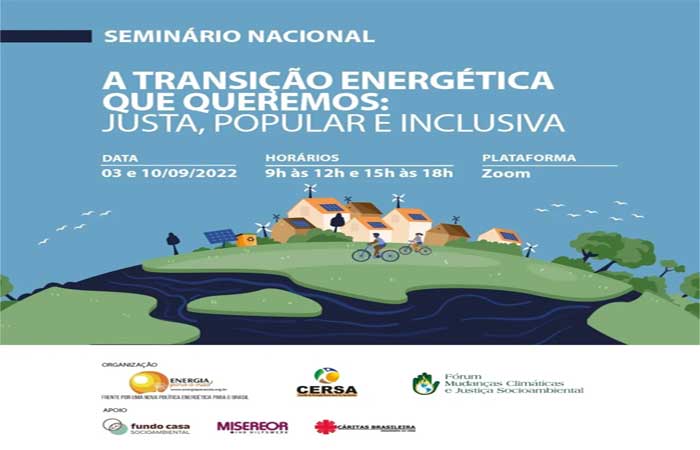 Entidades de todo Brasil promovem seminário sobre Transição Energética nos dias 03 e 10 de Setembro