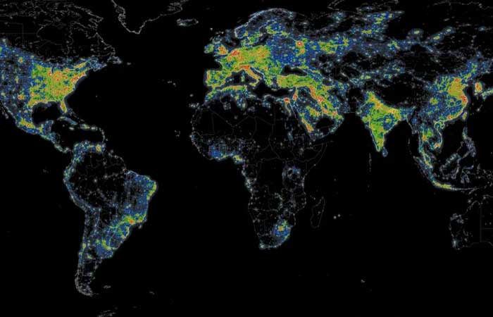 Destaque da NASA: mapa da poluição luminosa é a foto astronômica do dia