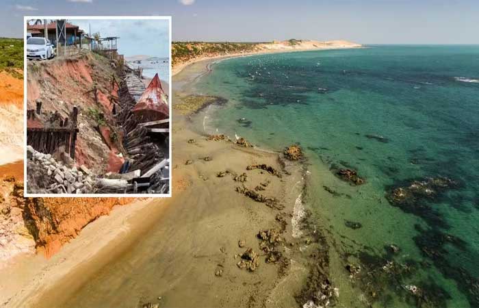Avanço do mar destrói casas e ameaça praias paradisíacas de Icapuí