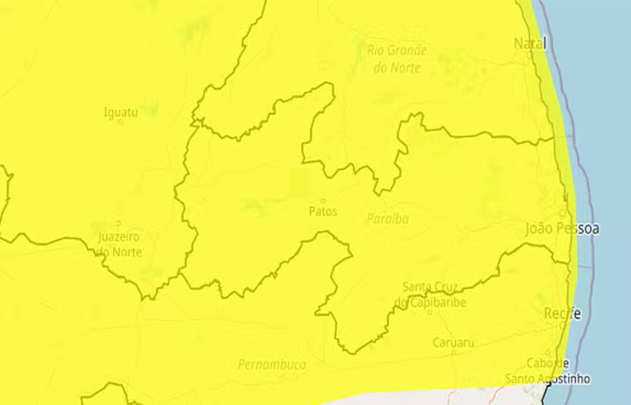 Alerta de vendaval é emitido pelo Inmet para todas as cidades da Paraíba