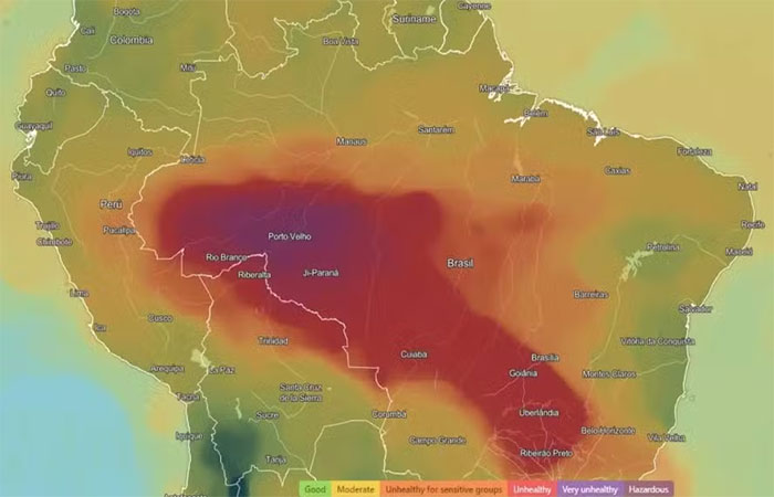 Mapa demonstra qualidade de ar ‘insalubre’ em oito estados brasileiros e no DF