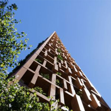 Edifício inova ao propor vagas de estacionamento arborizadas para criar túnel verde na cidade dos arranha-céus