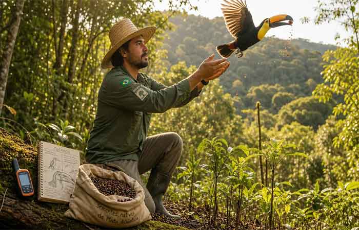 Na Mata Atlântica, como aves reintroduzidas espalham 10 milhões de sementes