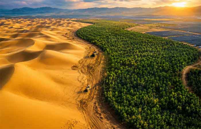 China planta uma “muralha verde” de mais de 500 mil km² para frear o maior deserto do país, faz o Gobi recuar quase 2 mil km² por ano depois de avançar 10 mil, e transforma a areia em floresta, usina solar e rodovia de carbono zero