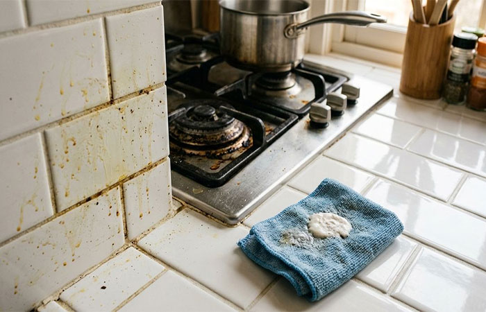A gordura deixou os azulejos da cozinha opacos? Bicarbonato pode ajudar em uma limpeza mais pesada